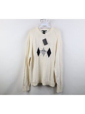Deadstock Vtg 90s Marithe Francois Girbaud Mens Large Baggy Argyle Knit Sweater